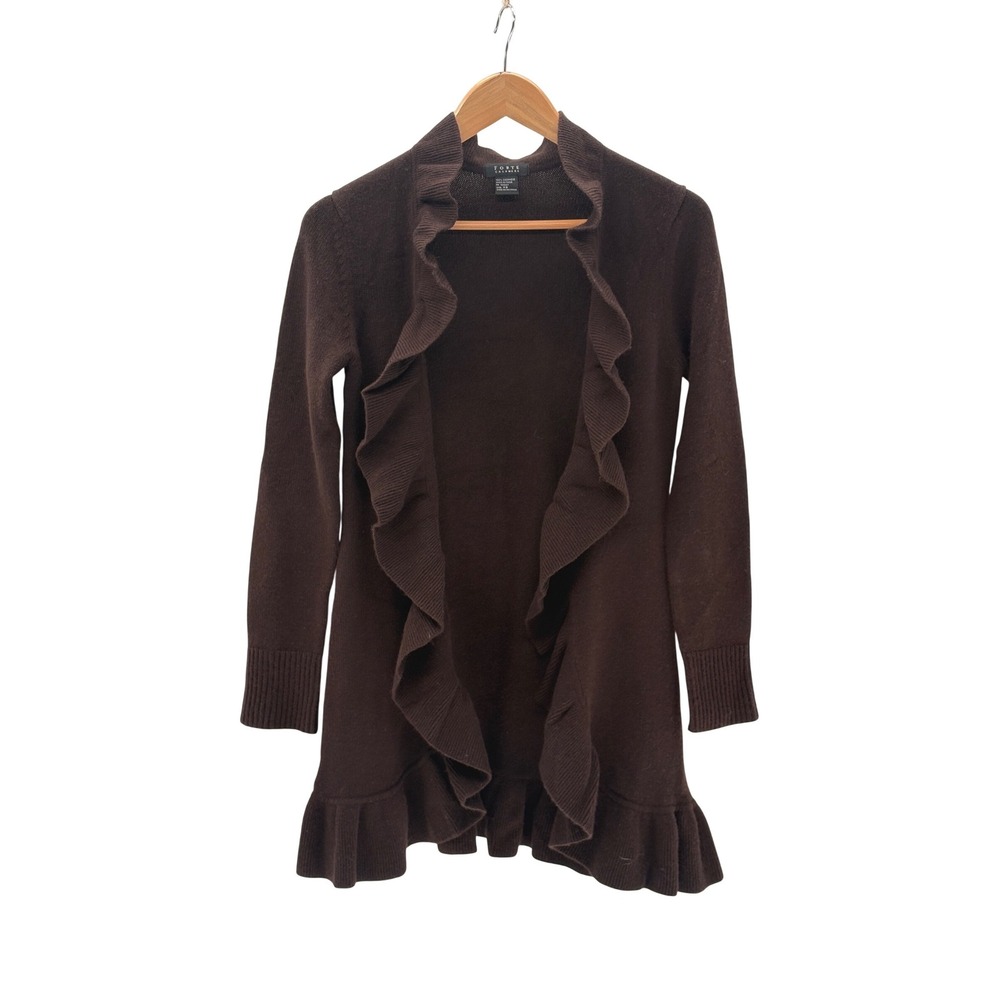 Forte Sweater Cardigan 100% Cashmere Ruffle Long Women XS Brown Oversized